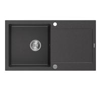Mexen Leo fregadero de cocina de granito de 1 seno con escurridor 900 x 500 mm, negro moteado, sifón cromado - 6501901010-76 3541 5907709193734