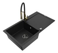 Mexen Leo fregadero de granito 1-cubeta con escurridor y grifo de cocina Aster, negro - 6501-77-73450-57-B 18579 5905315042910