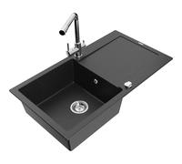 Mexen Leo fregadero de granito 1-cubeta con escurridor y grifo de cocina Duero, negro/metálico plateado - 6501-73-671600-00 16621 5905315022141