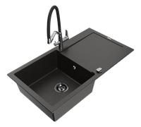 Mexen Leo fregadero de granito 1-cubeta con escurridor y grifo de cocina Duo, negro/dorado metálico - 6501-75-671701-07-B 20212 5905315049490
