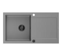 Mexen Leo fregadero de granito de 1 cámara con escurridor 900 x 500 mm, gris, sifón negro - 6501901010-71-B 16268 5905315012555