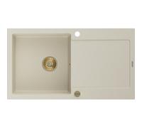 Mexen Leo fregadero de granito de 1 compartimento con escurridor 900 x 500 mm, beige, sifón dorado - 6501901010-69-G 16124 5905315011350