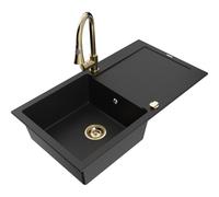 Mexen Leo fregadero de granito de 1 compartimento con escurridor y grifo de cocina Elia, negro - 6501-77-670101-50 19483 5905315027405