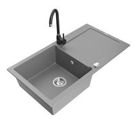 Mexen Leo fregadero de granito de 1 compartimento con escurridor y grifo de cocina Telma, gris - 6501-71-670200-70 17773 5905315013781
