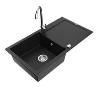Mexen Leo fregadero de granito de 1 cuba con escurridor y grifo de cocina Telma, negro - 6501-77-670200-00 6144 5907709189072