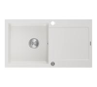 Mexen Leo fregadero de granito de 1 cubeta con escurridor 900 x 500 mm, blanco, sifón cromado - 6501901010-20 3529 5907709193673