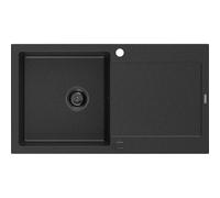 Mexen Leo fregadero de granito de 1 cubeta con escurridor 900 x 500 mm, negro/plata metálica, sifón negro - 6501901010-73-B 16269 5905315012562
