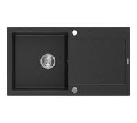 Mexen Leo fregadero de granito de 1 cubeta con escurridor 900 x 500 mm, negro/plateado metálico, sifón cromo - 6501901010-73 3538 5907709193710