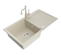 Mexen Leo fregadero de granito de 1 cubeta con escurridor y grifo de cocina Carla, beige - 6501-69-670700-69 16445 5905315037435
