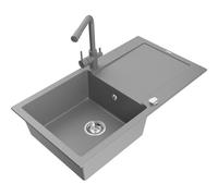 Mexen Leo fregadero de granito de 1 cubeta con escurridor y grifo de cocina Duero, gris - 6501-71-671600-71 16615 5905315022134