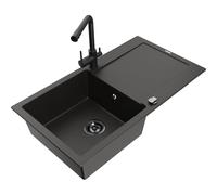 Mexen Leo fregadero de granito de 1 cubeta con escurridor y grifo de cocina Duero, negro/dorado metálico - 6501-75-671600-70-B 16646 5905315022226