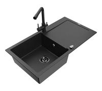 Mexen Leo fregadero de granito de 1 cubeta con escurridor y grifo de cocina Duero, negro/plateado metálico 16629 5905315022165