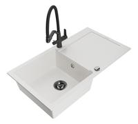 Mexen Leo fregadero de granito de 1 cubeta con escurridor y grifo de cocina Duo, blanco - 6501-20-671701-70-B 20194 5905315049285