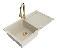 Mexen Leo fregadero de granito de 1 cubeta con escurridor y grifo de cocina Elia, beige - 6501-69-670101-50 19460 5905315027191