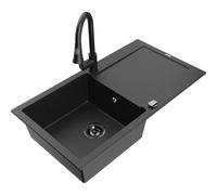 Mexen Leo fregadero de granito de 1 cubeta con escurridor y grifo de cocina Elia, negro/plateado metálico - 6501-73-670101-70-B 19469 5905315027283