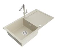 Mexen Leo fregadero de granito de 1 cubeta con escurridor y grifo de cocina Flora, beige - 6501-69-670401-00 19584 5905315056030