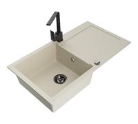 Mexen Leo fregadero de granito de 1 cubeta con escurridor y grifo de cocina Rita, beige - 6501-69-670300-70 16579 5905315016966