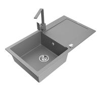 Mexen Leo fregadero de granito de 1 cubeta con escurridor y grifo de cocina Rita, gris - 6501-71-670300-71 16600 5905315017017