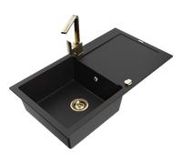 Mexen Leo fregadero de granito de 1 cubeta con escurridor y grifo de cocina Rita, negro - 6501-77-670300-50 16653 5905315017178