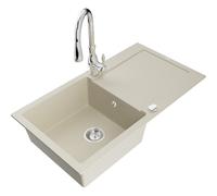Mexen Leo fregadero de granito de 1 cubeta con escurridor y grifo de cocina Savita, beige - 6501-69-672601-00 16487 5905315032300
