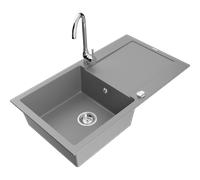 Mexen Leo fregadero de granito de 1 cubeta con escurridor y grifo de cocina Telma, gris - 6501-71-670200-00 6136 5907709188990