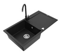 Mexen Leo fregadero de granito de 1 cubeta con escurridor y grifo de cocina Telma, negro - 6501-77-670200-70 6146 5907709189096