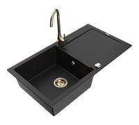 Mexen Leo fregadero de granito de 1 cubeta con escurridor y grifo de cocina Telma, negro - 6501-77-670200-50 6145 5907709189089