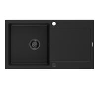 Mexen Leo fregadero de granito de 1 cuenca con escurridor 900 x 500 mm, negro, sifón negro - 6501901010-77-B 16273 5905315012593