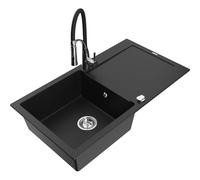 Mexen Leo fregadero de granito de 1 cuenco con escurridor y grifo de cocina Aster, negro - 6501-77-73450-07 18572 5905315042880