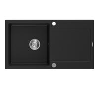 Mexen Leo fregadero de granito de 1 seno con escurridor 900 x 500 mm, negro, sifón cromo - 6501901010-77 3542 5907709193741