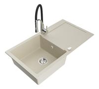 Mexen Leo fregadero de granito de 1 seno con escurridor y grifo de cocina Aster, beige - 6501-69-73450-07 18471 5905315042583