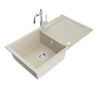 Mexen Leo fregadero de granito de 1 seno con escurridor y grifo de cocina Carla, beige - 6501-69-670700-00 16444 5905315037428