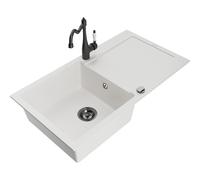 Mexen Leo fregadero de granito de 1 seno con escurridor y grifo de cocina Carla, blanco - 6501-20-670700-70 16443 5905315037411