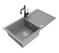 Mexen Leo fregadero de granito de 1 seno con escurridor y grifo de cocina Carla, gris - 6501-71-670700-70 16453 5905315037497
