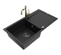 Mexen Leo fregadero de granito de 1 seno con escurridor y grifo de cocina Carla, negro - 6501-77-670700-50-B 16477 5905315037671