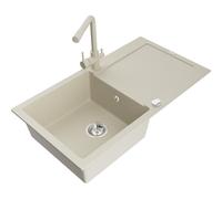 Mexen Leo fregadero de granito de 1 seno con escurridor y grifo de cocina Duero, beige - 6501-69-671600-69 16572 5905315022066