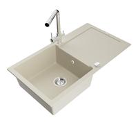 Mexen Leo fregadero de granito de 1 seno con escurridor y grifo de cocina Duero, beige - 6501-69-671600-00 16565 5905315022059