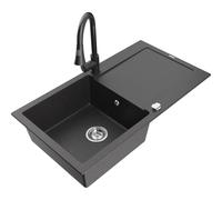 Mexen Leo fregadero de granito de 1 seno con escurridor y grifo de cocina Elia, negro moteado - 6501-76-670101-76 19481 5905315032256