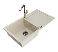 Mexen Leo fregadero de granito de 1 seno con escurridor y grifo de cocina Flora, beige - 6501-69-670401-57-B 19736 5905315056085