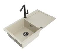 Mexen Leo fregadero de granito de 1 seno con escurridor y grifo de cocina Flora, beige - 6501-69-670401-70-B 19737 5905315056092