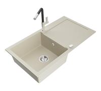 Mexen Leo fregadero de granito de 1 seno con escurridor y grifo de cocina Flora, beige - 6501-69-670401-07 19585 5905315056047