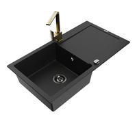Mexen Leo fregadero de granito de 1 seno con escurridor y grifo de cocina Rita, negro - 6501-77-670300-50-B 16655 5905315017185