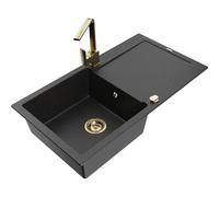 Mexen Leo fregadero de granito de 1 seno con escurridor y grifo de cocina Rita, negro/metálico plateado - 6501-73-670300-50 16611 5905315017031