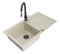 Mexen Leo fregadero de granito de 1 seno con escurridor y grifo de cocina Savita, beige - 6501-69-672601-70 16499 5905315032331