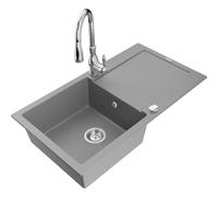 Mexen Leo fregadero de granito de 1 seno con escurridor y grifo de cocina Savita, gris - 6501-71-672601-00 16501 5905315032348