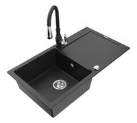 Mexen Leo fregadero de granito de 1 seno con escurridor y grifo de cocina Savita, negro/plateado metalizado - 6501-73-672601-70 16518 5905315032423