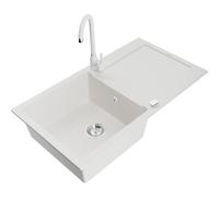Mexen Leo fregadero de granito de 1 seno con escurridor y grifo de cocina Telma, blanco - 6501-20-670200-20 6133 5907709188969