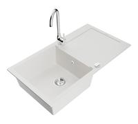 Mexen Leo fregadero de granito de 1 seno con escurridor y grifo de cocina Telma, blanco - 6501-20-670200-00 6132 5907709188952