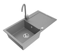 Mexen Leo fregadero de granito de 1 seno con escurridor y grifo de cocina Telma, gris - 6501-71-670200-71 6137 5907709189003