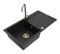 Mexen Leo fregadero de granito de 1 seno con escurridor y grifo de cocina Telma, negro - 6501-77-670200-50 6145 5907709189089